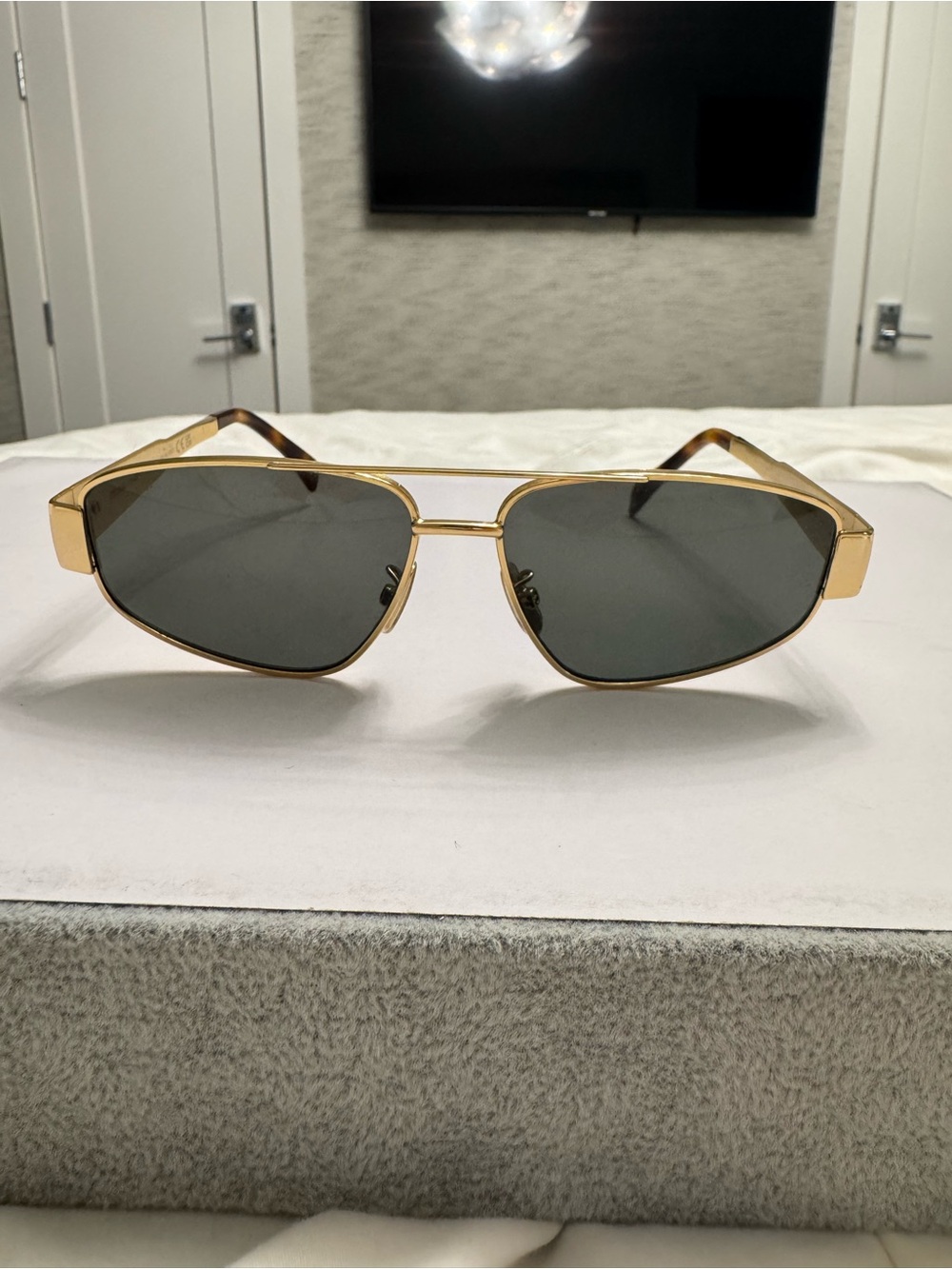 Celine Gold Metal Sunglasses with Dark Gray Lenses